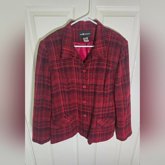 Sag Harbor Womens Red Plaid Suit Jacket Blazer Size 12 - Picture 1 of 10